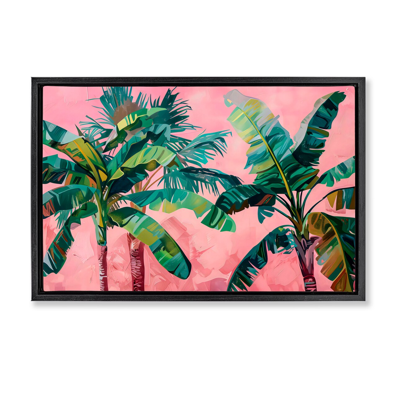 Stupell Industries Palm Tree Tops on Pink Black Framed Floater Canvas Wall Art, design by LSR Design Studio